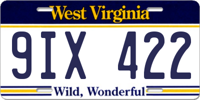 WV license plate 9IX422