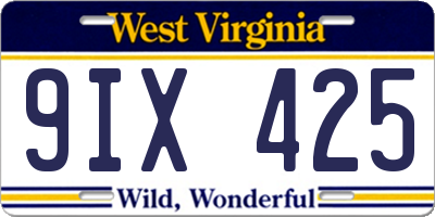 WV license plate 9IX425