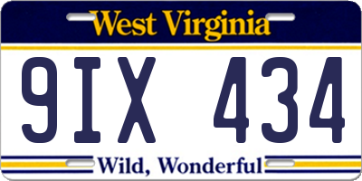 WV license plate 9IX434