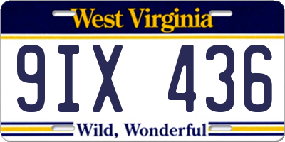 WV license plate 9IX436