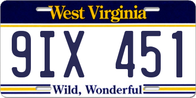WV license plate 9IX451