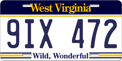 WV license plate 9IX472