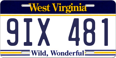 WV license plate 9IX481