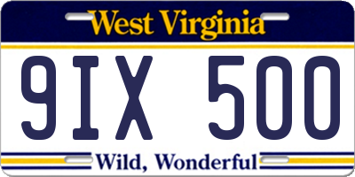 WV license plate 9IX500