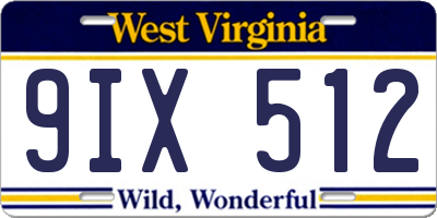 WV license plate 9IX512