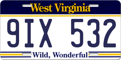 WV license plate 9IX532