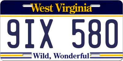 WV license plate 9IX580