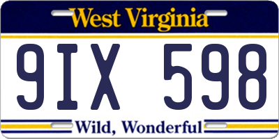 WV license plate 9IX598