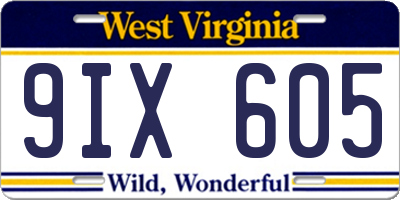 WV license plate 9IX605