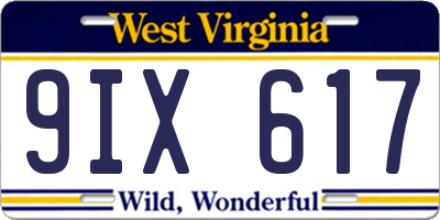 WV license plate 9IX617
