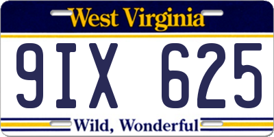 WV license plate 9IX625