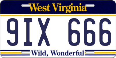 WV license plate 9IX666