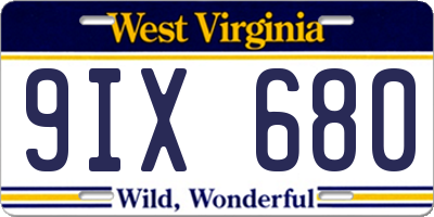 WV license plate 9IX680