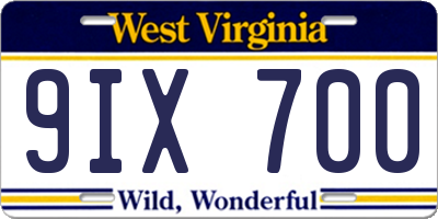 WV license plate 9IX700