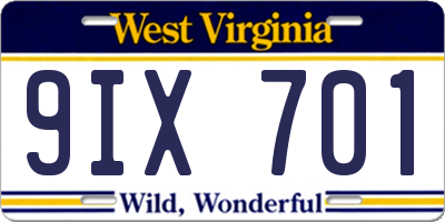 WV license plate 9IX701