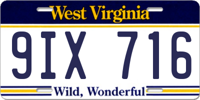 WV license plate 9IX716