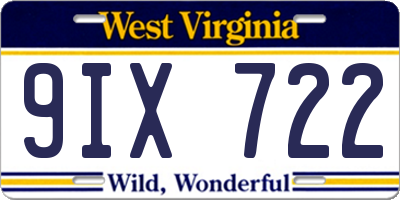WV license plate 9IX722
