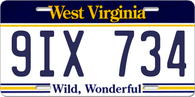 WV license plate 9IX734