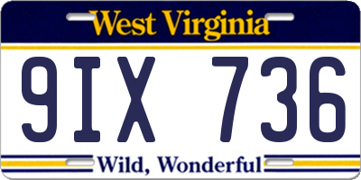 WV license plate 9IX736