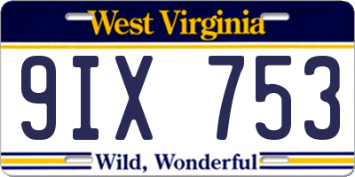 WV license plate 9IX753