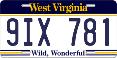 WV license plate 9IX781