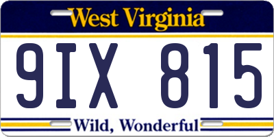 WV license plate 9IX815