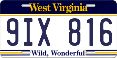 WV license plate 9IX816