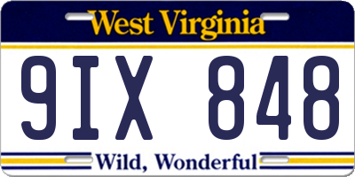 WV license plate 9IX848