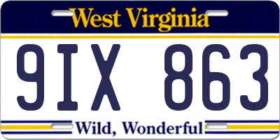 WV license plate 9IX863