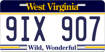 WV license plate 9IX907
