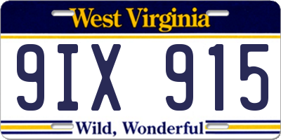 WV license plate 9IX915