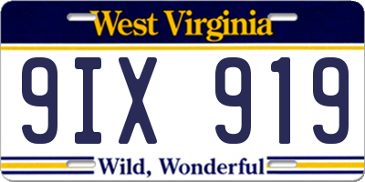 WV license plate 9IX919