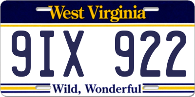 WV license plate 9IX922