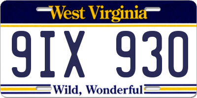 WV license plate 9IX930