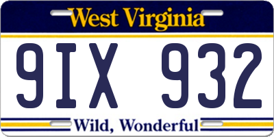 WV license plate 9IX932
