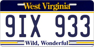 WV license plate 9IX933