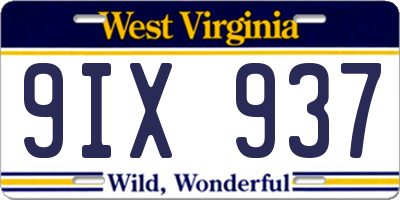 WV license plate 9IX937