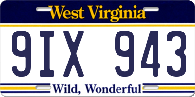 WV license plate 9IX943