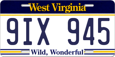WV license plate 9IX945