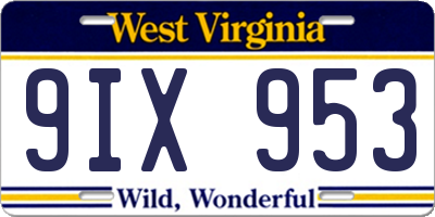 WV license plate 9IX953