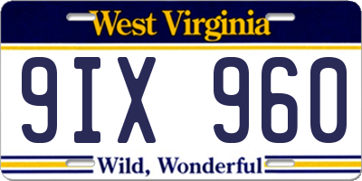 WV license plate 9IX960