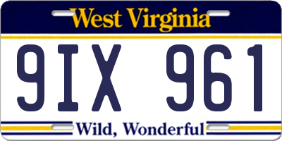 WV license plate 9IX961