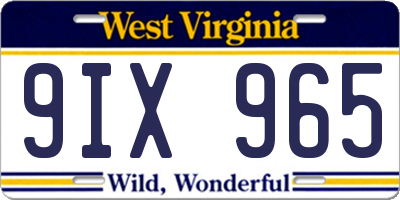 WV license plate 9IX965