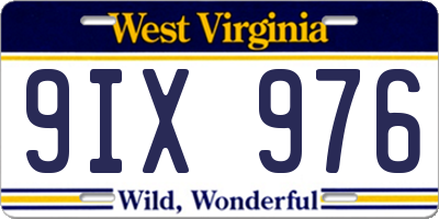 WV license plate 9IX976