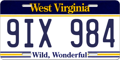 WV license plate 9IX984