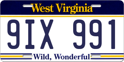 WV license plate 9IX991