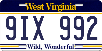 WV license plate 9IX992