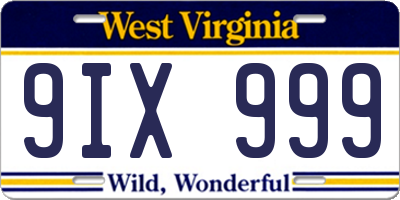 WV license plate 9IX999