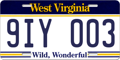WV license plate 9IY003
