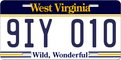 WV license plate 9IY010